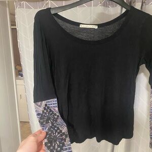 Rolla Coster Black Top with Blue Patterned Sleeves